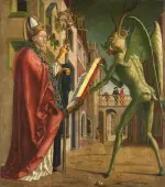 Der Teufel weist dem hl. Augustinus das Buch der Laster vor
